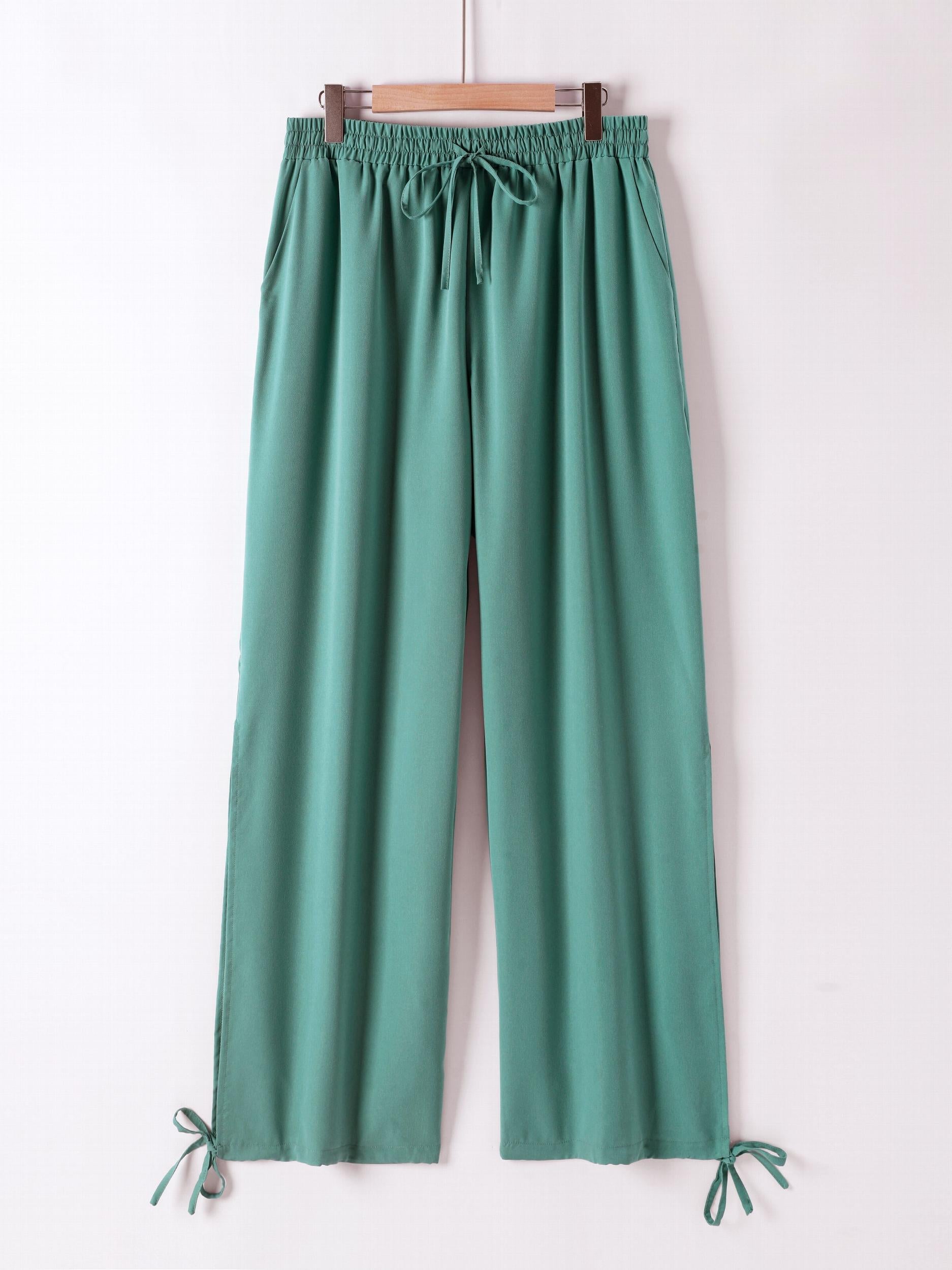 Solid Wide Leg Trousers with Side Tie Split