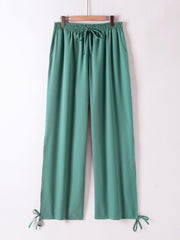  Solid Wide Leg Trousers with Side Tie Split