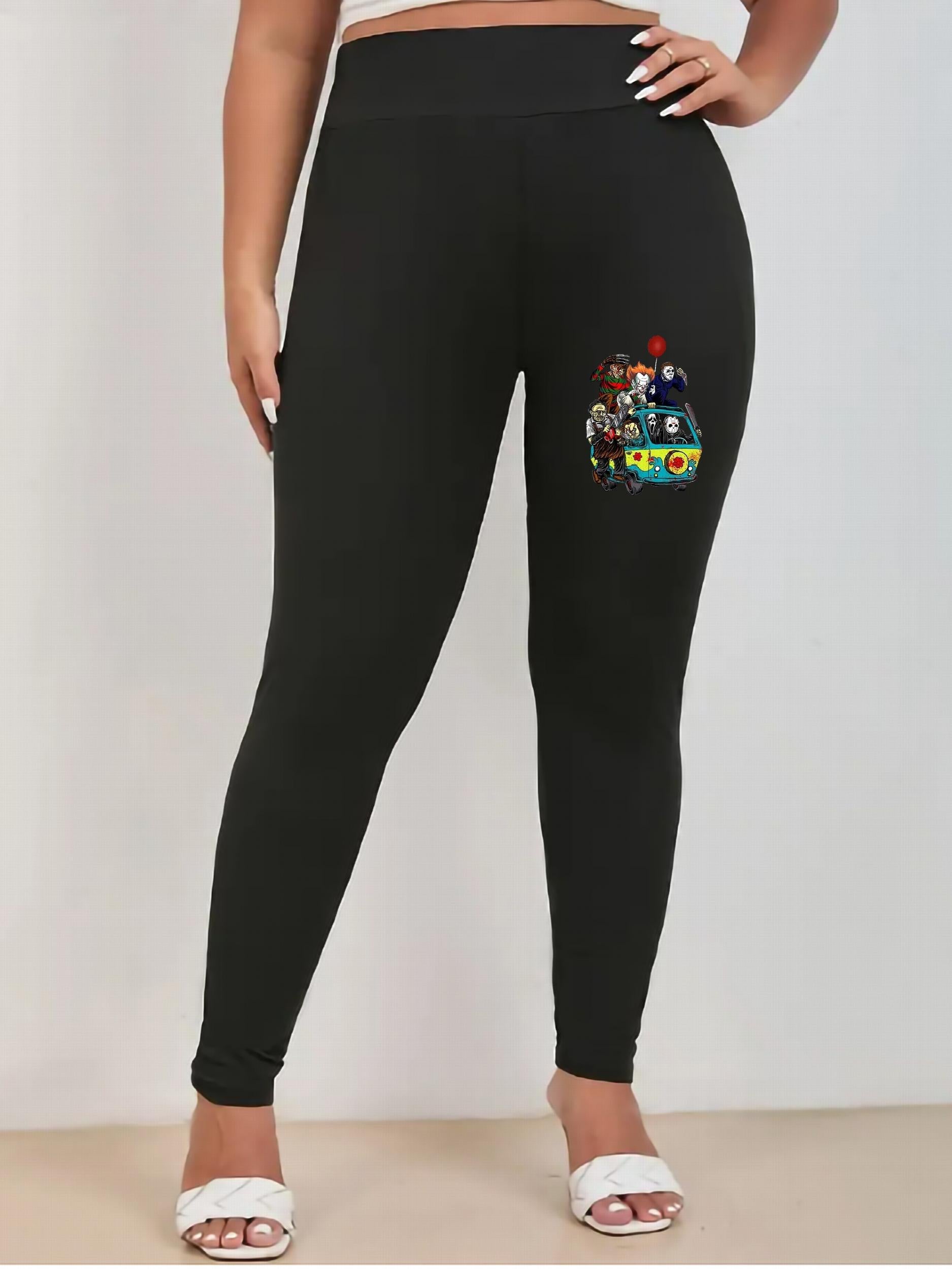  Halloween Leggings Cartoon Print High Rise
