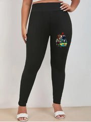  Halloween Leggings Cartoon Print High Rise