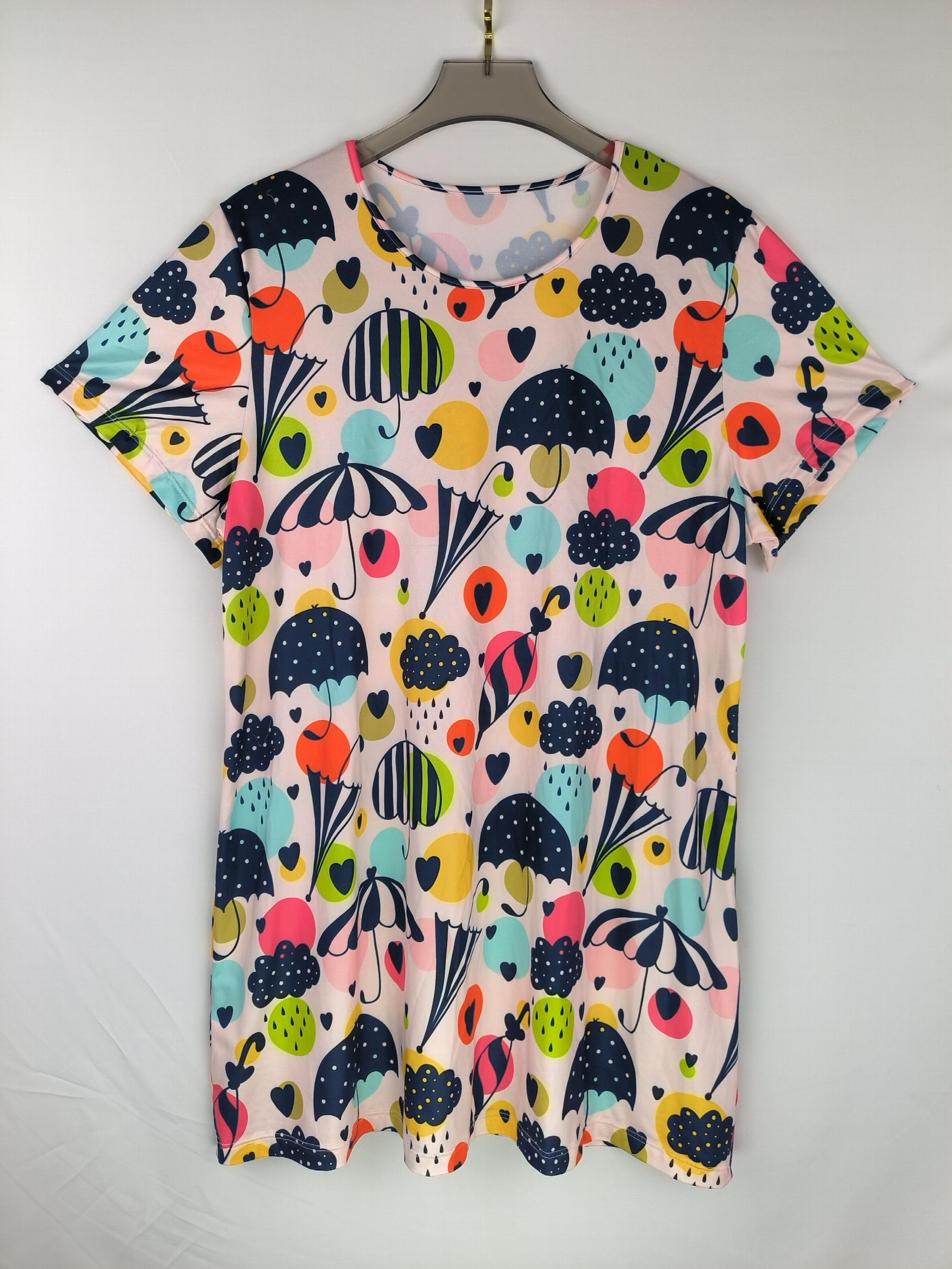  Umbrella & Heart Print Round Neck Tee Nightdress