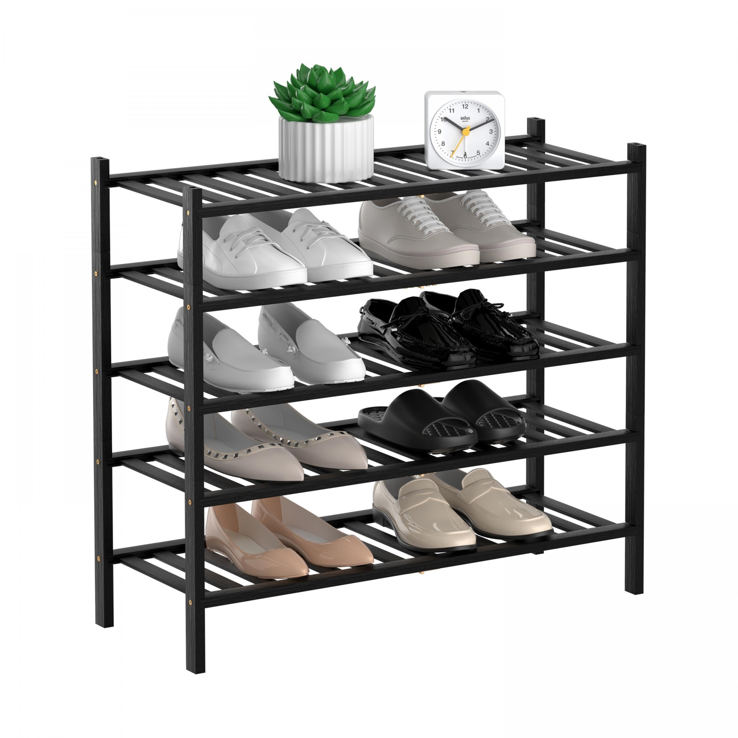 5 Tier Bamboo Shoe Rack Stackable Storage Shelf for Entryway Bedroom Bathroom