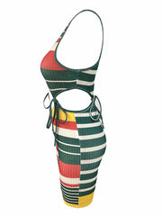 Striped Print Tie Two piece Set Crop Top & Shorts Outfit