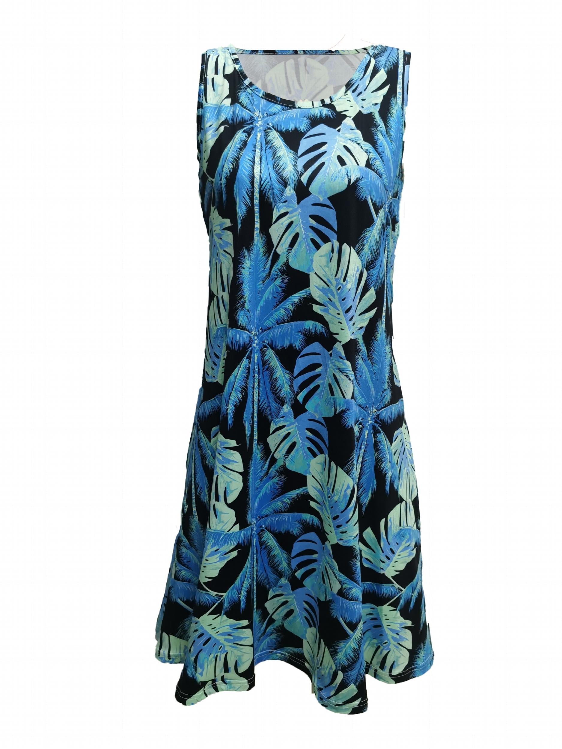 Tropical Print Tank Dress Sleeveless Summer Vacation Casual Dress