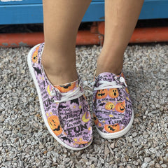 Women's Pumpkin & Letter Pattern Slip On Lightweight Flat Shoes