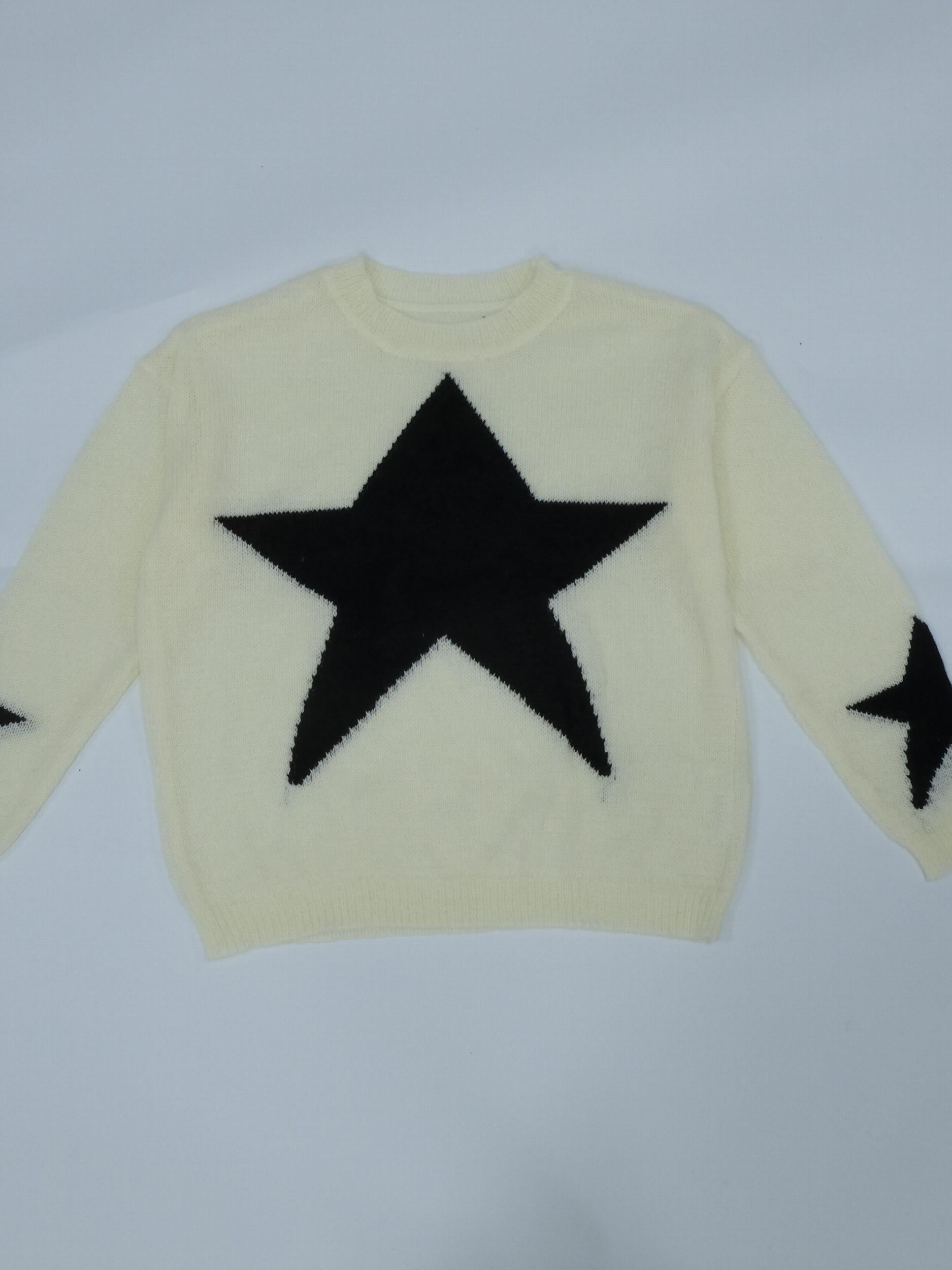 Star Pattern Drop Shoulder Sweater Long Sleeve Casual Sweater