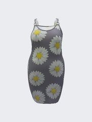  Daisy Print Slim Fit Beach Cami Dress