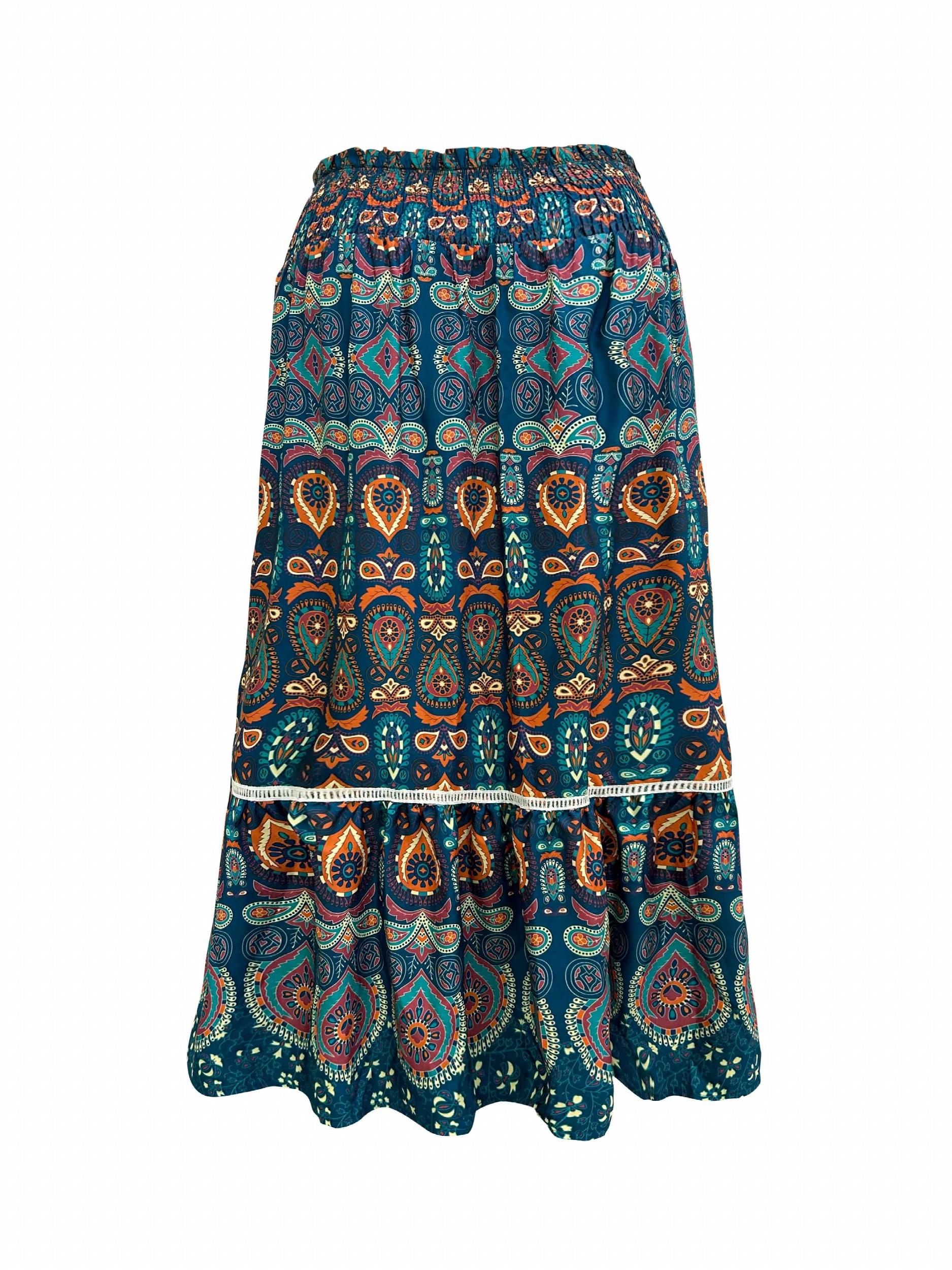  Boho Paisley Floral Print Maxi Skirt