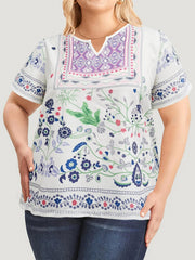  Floral Print Short Sleeve Blouse