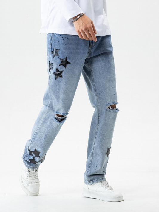 Loose Fit Distressed Denim Jeans Men's Casual Street Style