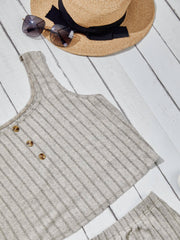 Ribbed Button Crop Tank Top & Shorts Set