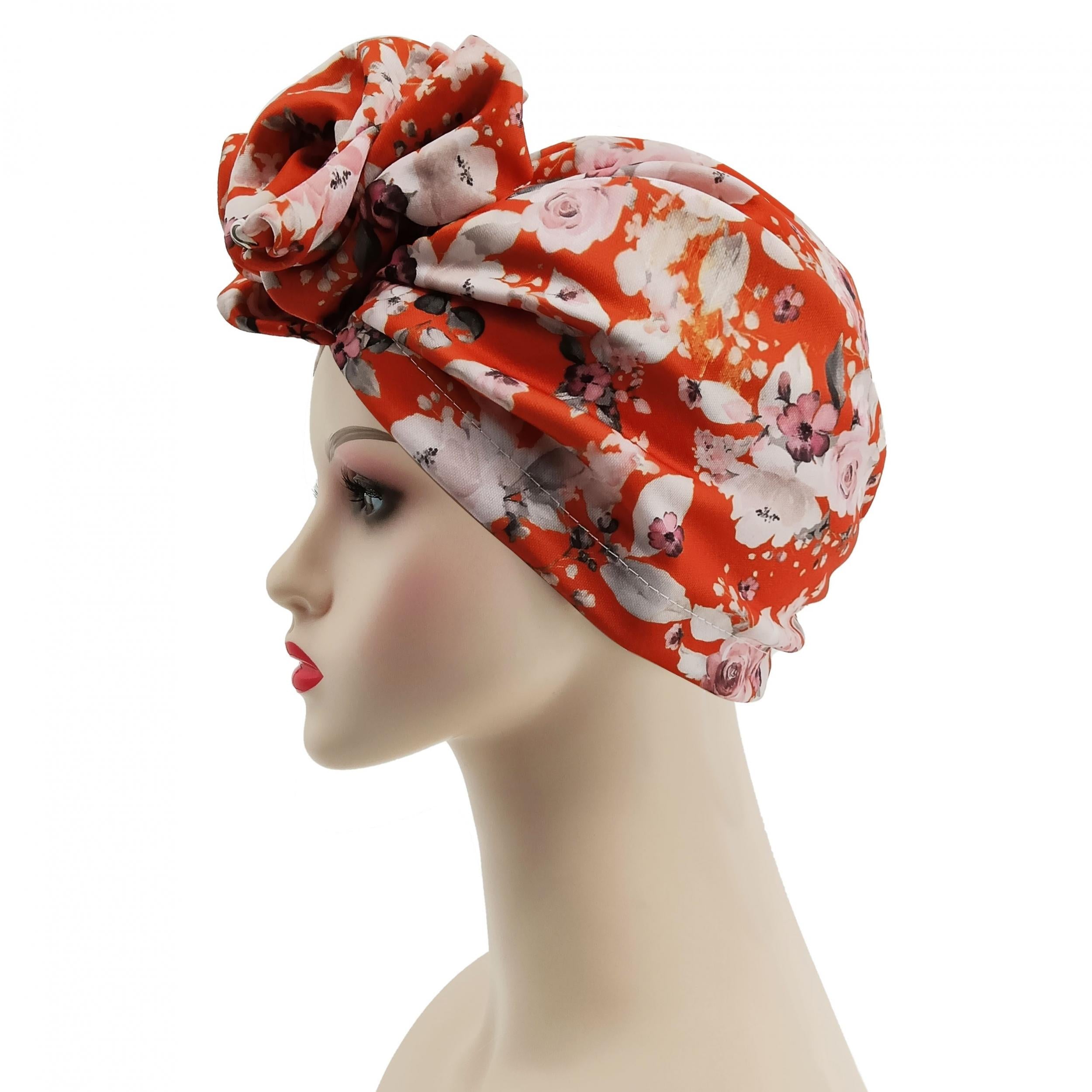 Boho Flower Print Turban Cap Pleated Headwrap Casual Head Scarf
