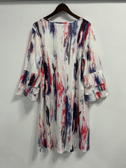  Tie Dye Layered Three Quarter Sleeve V Neck Dress