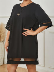  Casual Dress Women's Solid Contrast Mesh Half Sleeve V Neck Dress