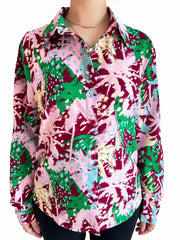  Tree Print Long Sleeve Collar Blouse