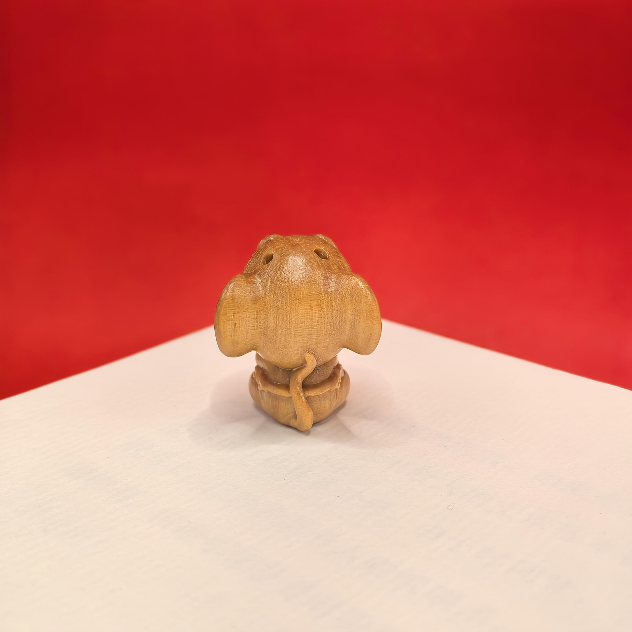 Hand Carved Mouse Statue Expressive Eyes Recycled Wood Mini Decor Gift