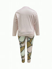  Casual 2PC Set - Solid Top & Chain Print Leggings