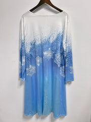 Snowflake Print Long Sleeve V Neck Loose Fit Dress