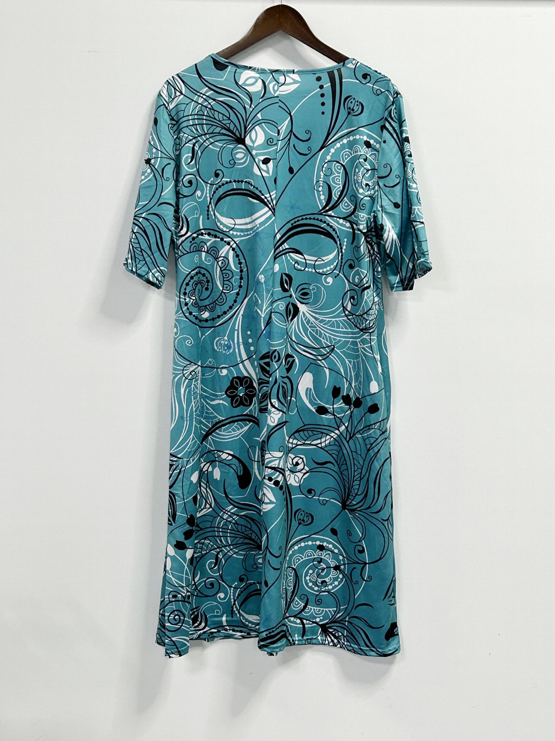  Floral Print Short Sleeve Dress with Pockets