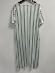 Stripe Print Button Decor Short Sleeve Dress