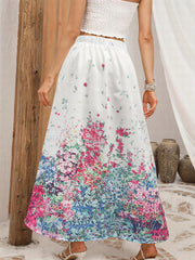 Women's Plus Floral Print Elastic High Rise A line Maxi Skirt