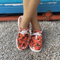 Women's Pumpkin & Owl Printed Shoes Low Round Toe Halloween Canvas Shoes