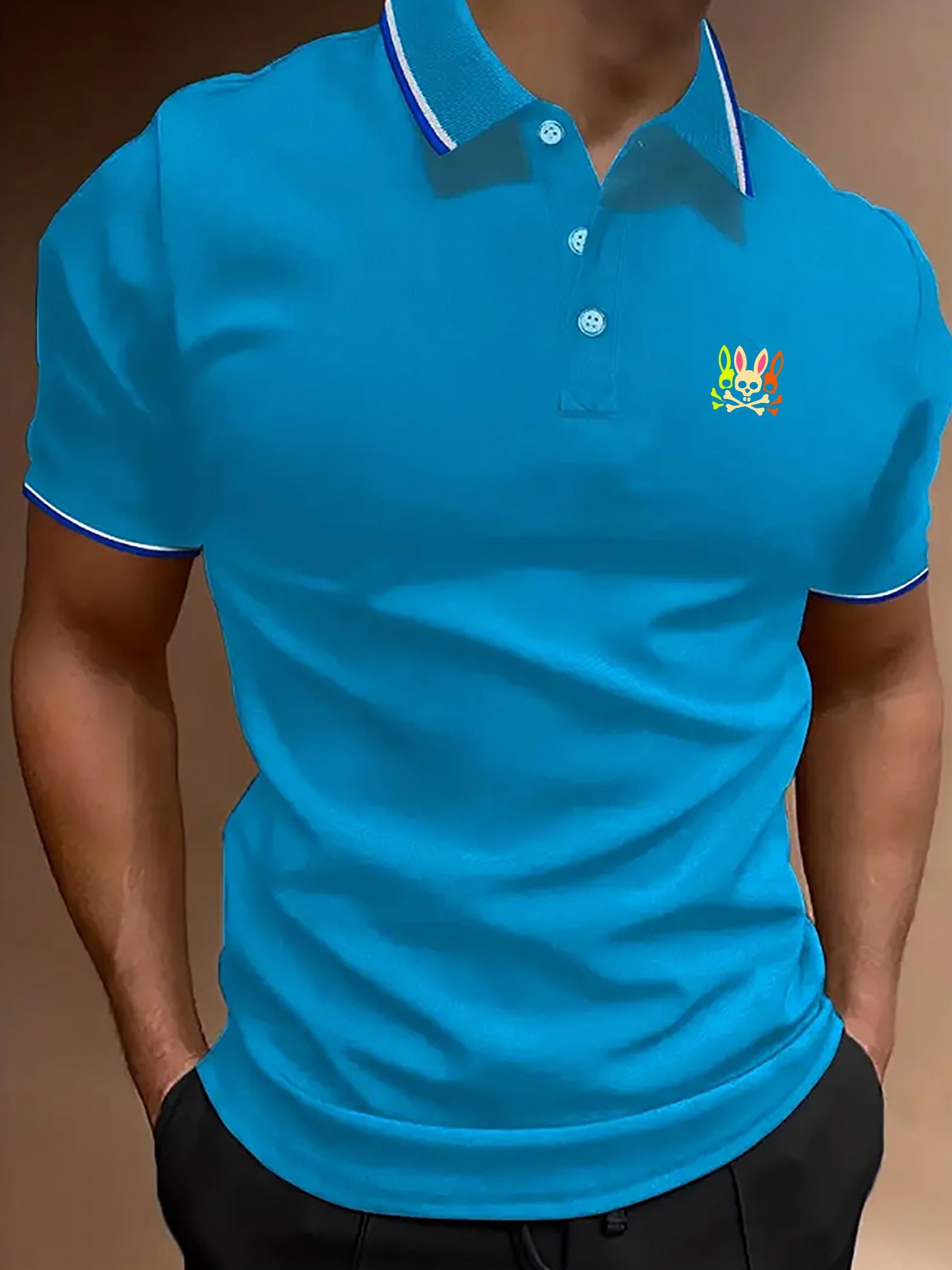 Men's Vintage Cartoon Print Polo Shirt Casual Lapel Button Up Polo Shirt