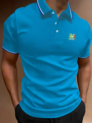 Men's Vintage Cartoon Print Polo Shirt Casual Lapel Button Up Polo Shirt