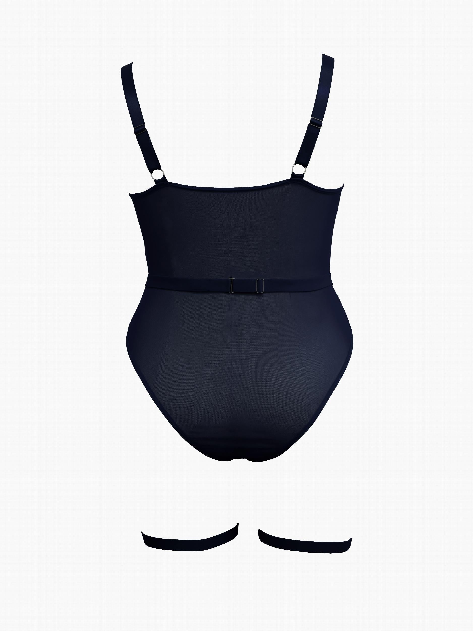  Open Cup Crisscross Mesh Gartered Teddy Bodysuit