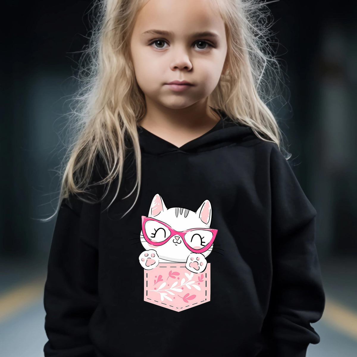 Kid's 2pcs Cartoon Cat Hoodie & Pants Set