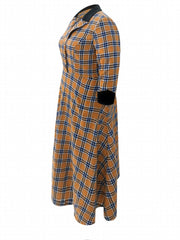  Plaid Print Button Detail A line Maxi Dress