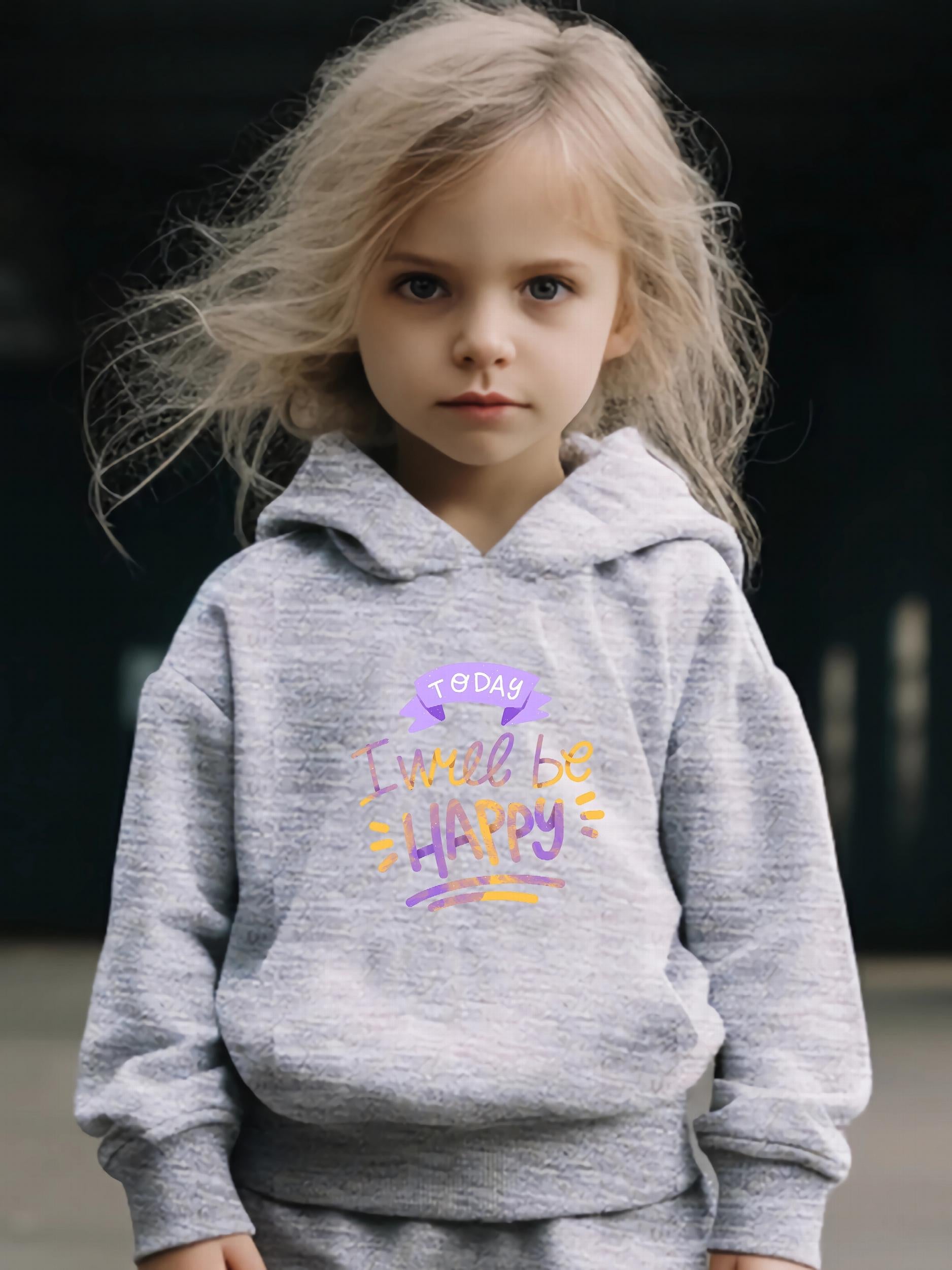 Happy Pattern Long Sleeve Hoodie Girls