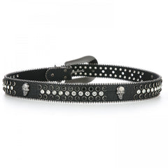 Y2K Rhinestone Skull Buckle Leopard Belt Hip Hop Cowboy Cowgirl PU Leather