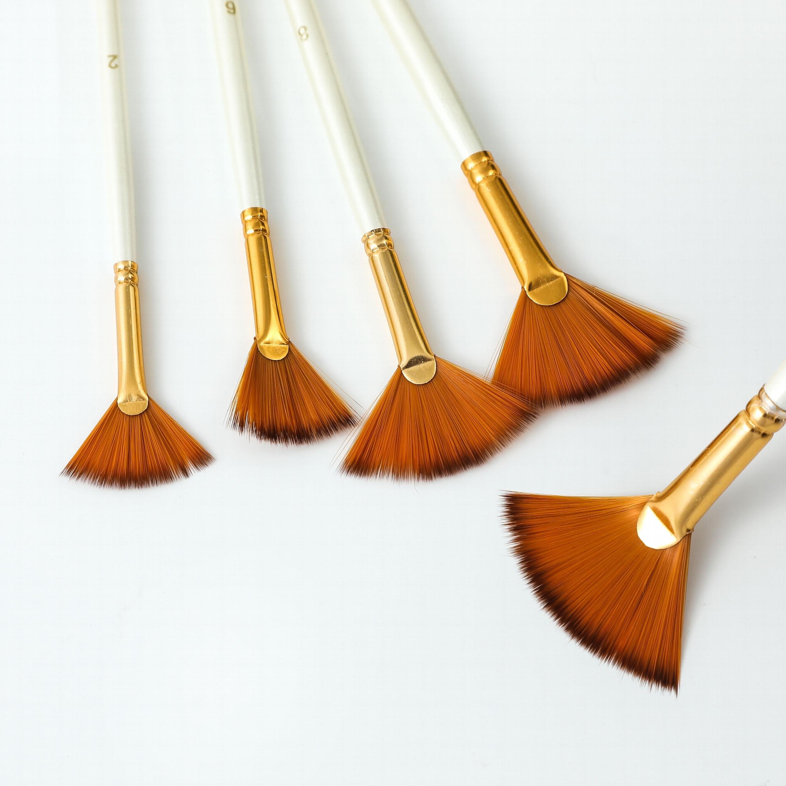 5pcs Fan-shaped Brush Set Nylon Hair Art Painting Watercolor Acrylic Brush
