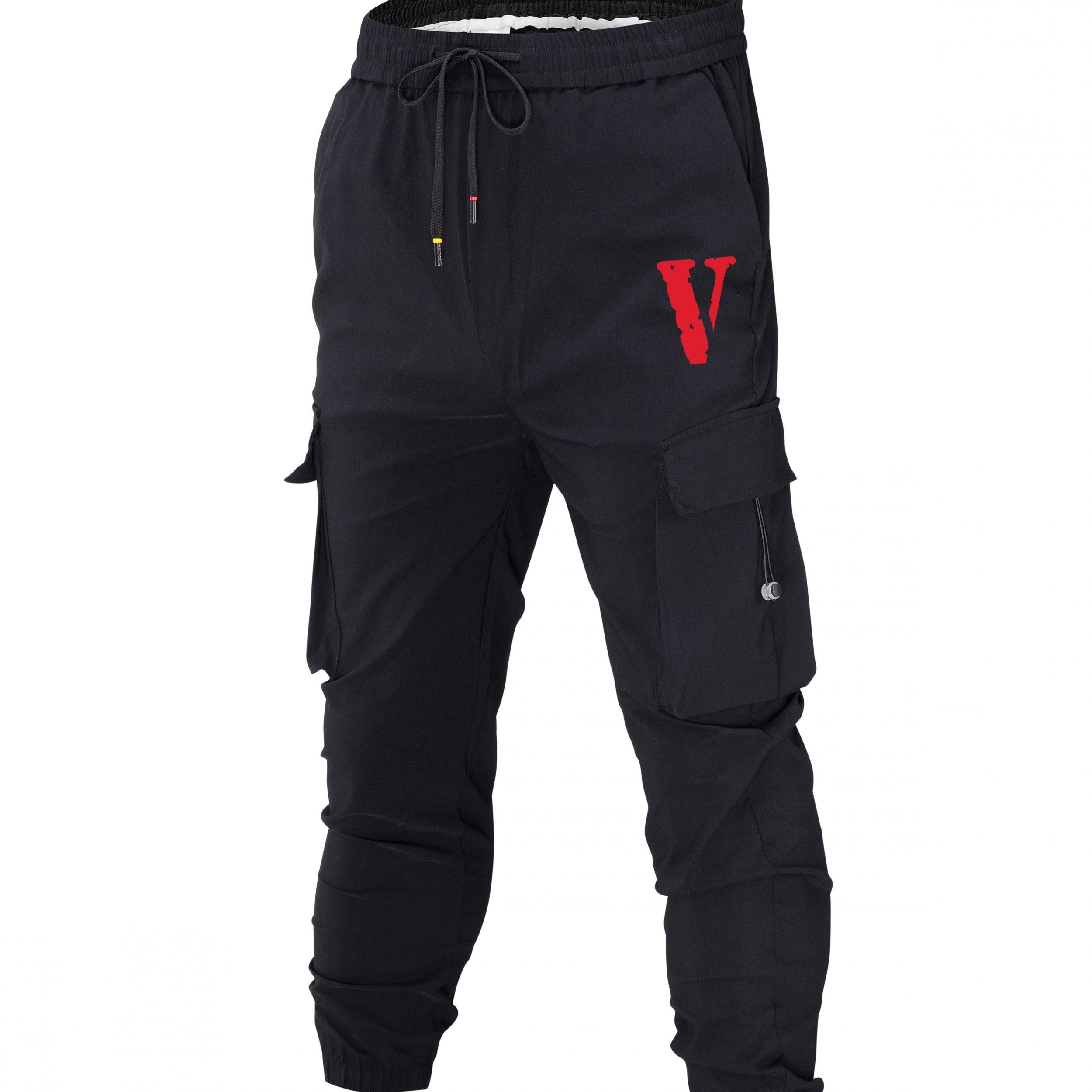 Men's Casual V Print Cargo Pants with Pockets