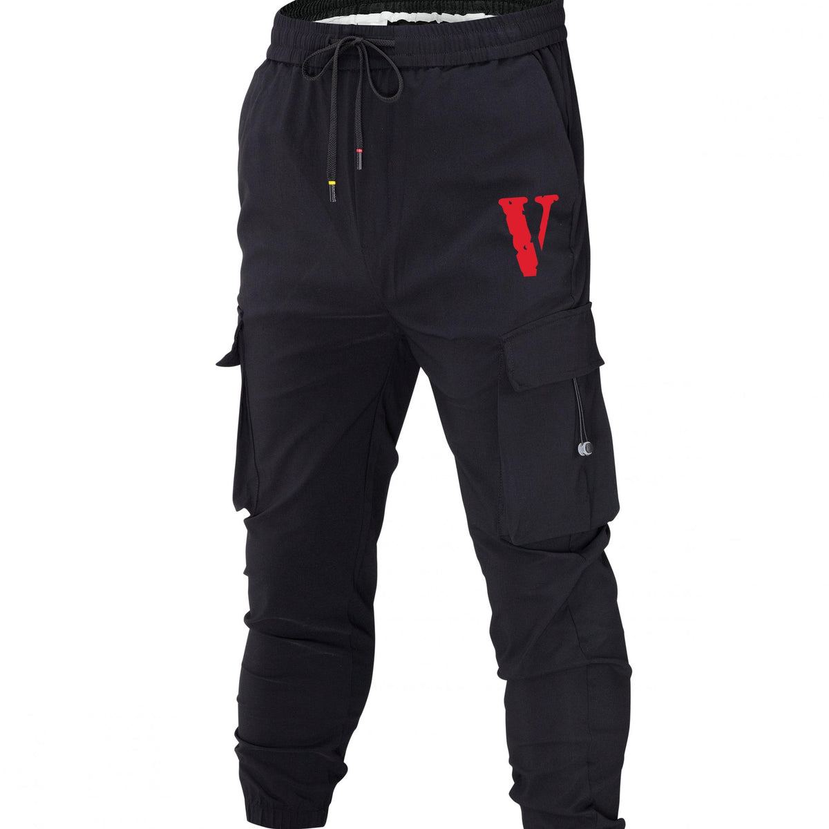 Men's Casual V Print Cargo Pants with Pockets