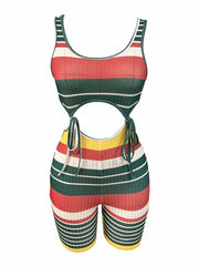 Striped Print Tie Two piece Set Crop Top & Shorts Outfit