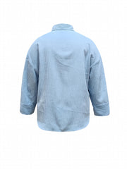  Corduroy Roll Up Sleeve Button Up Collar Top