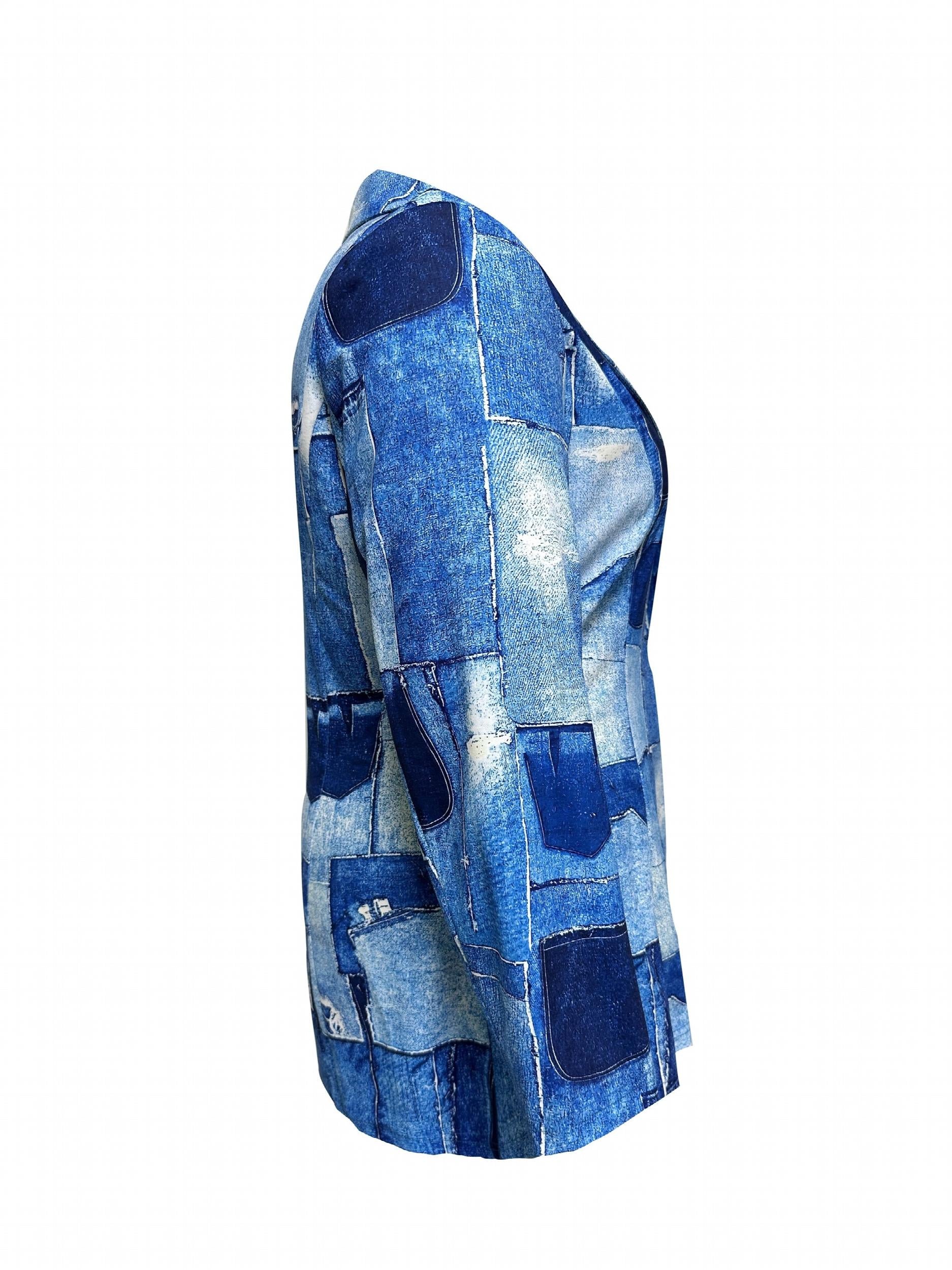  Denim Print Blazer & Shorts Suit Set