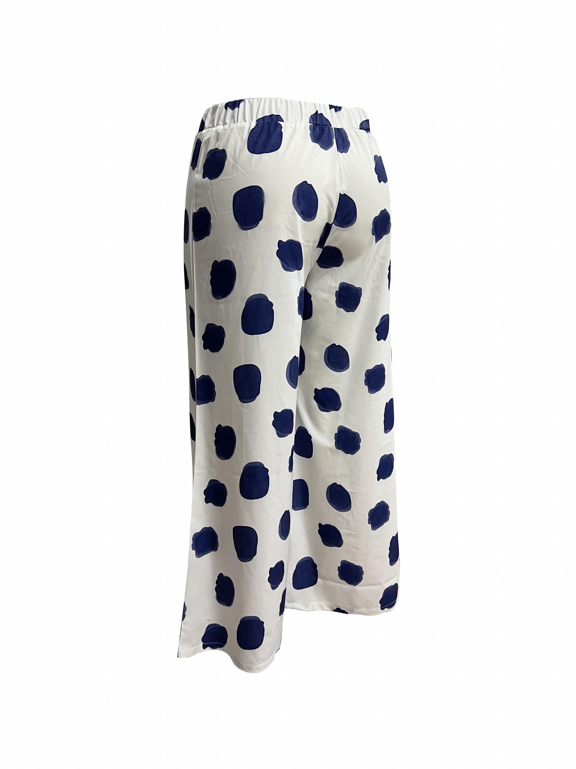  Dot Print High Rise Wide Leg Trousers