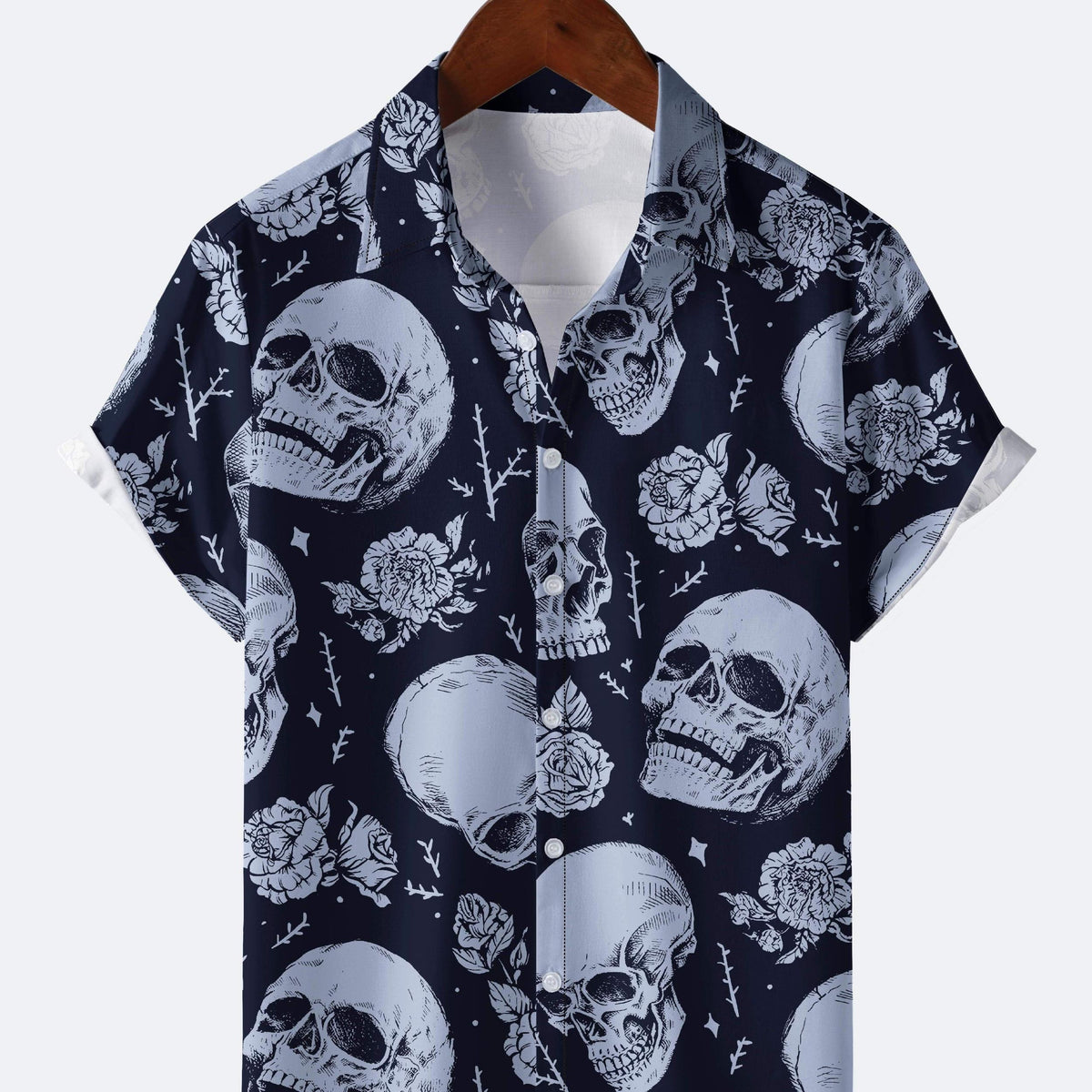 Men's Rose & Skull Print Hawaiian Shirt