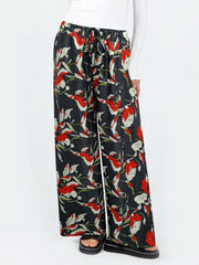 Floral Print Elastic Wide Leg Pants