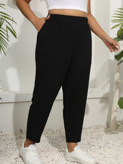 Plus Size Casual Pants Women's Plus Solid High Rise Medium Stretch Trousers