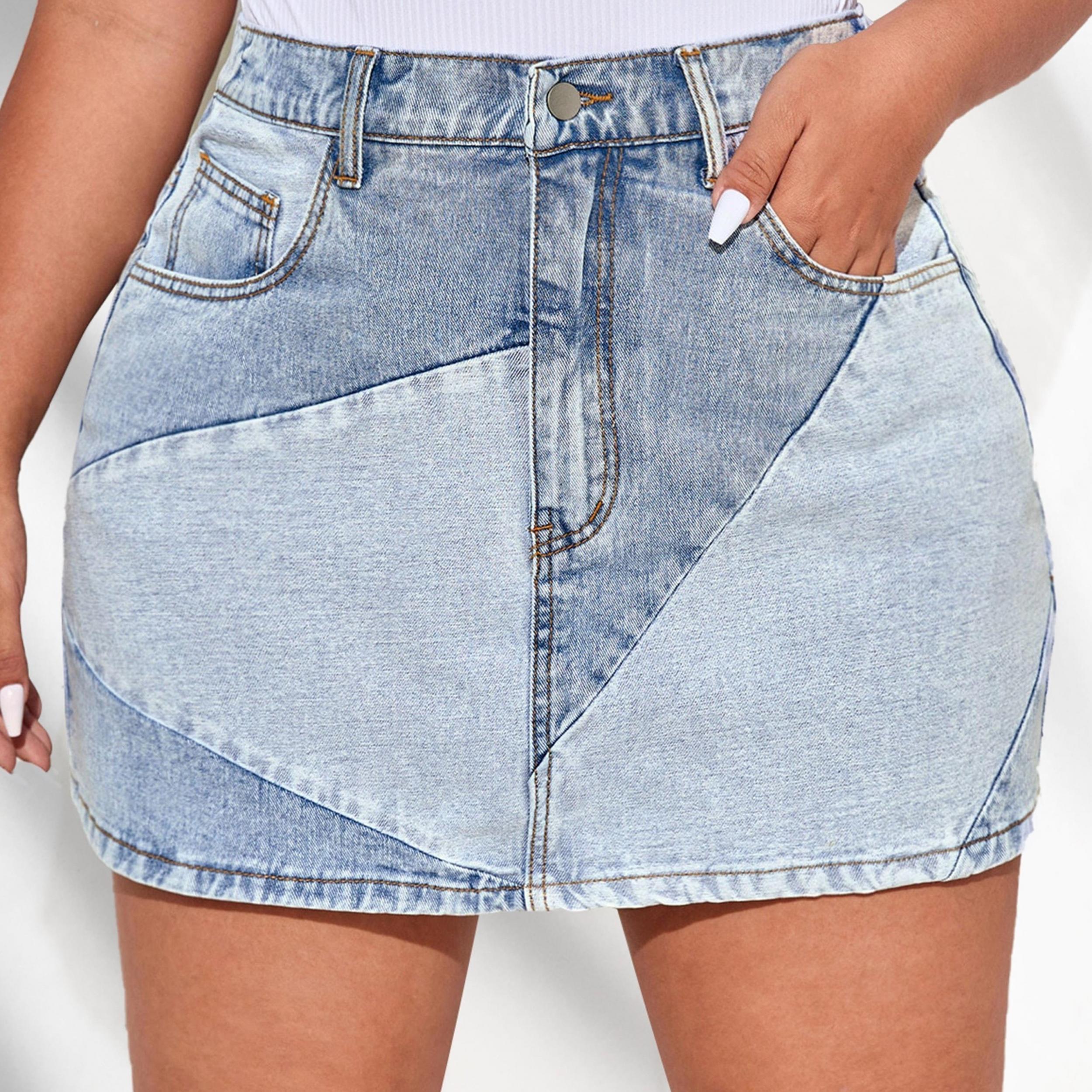  Casual Denim Skirt Women's Plus Washed Stitching Button Fly Mini