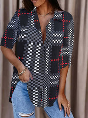  Geometric Print Long Sleeve Button Up Shirt