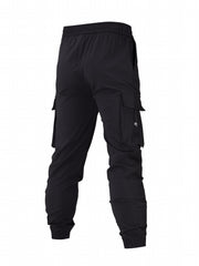 Eagle Print Classic Cargo Pants Men's Loose Fit Drawstring Solid Joggers