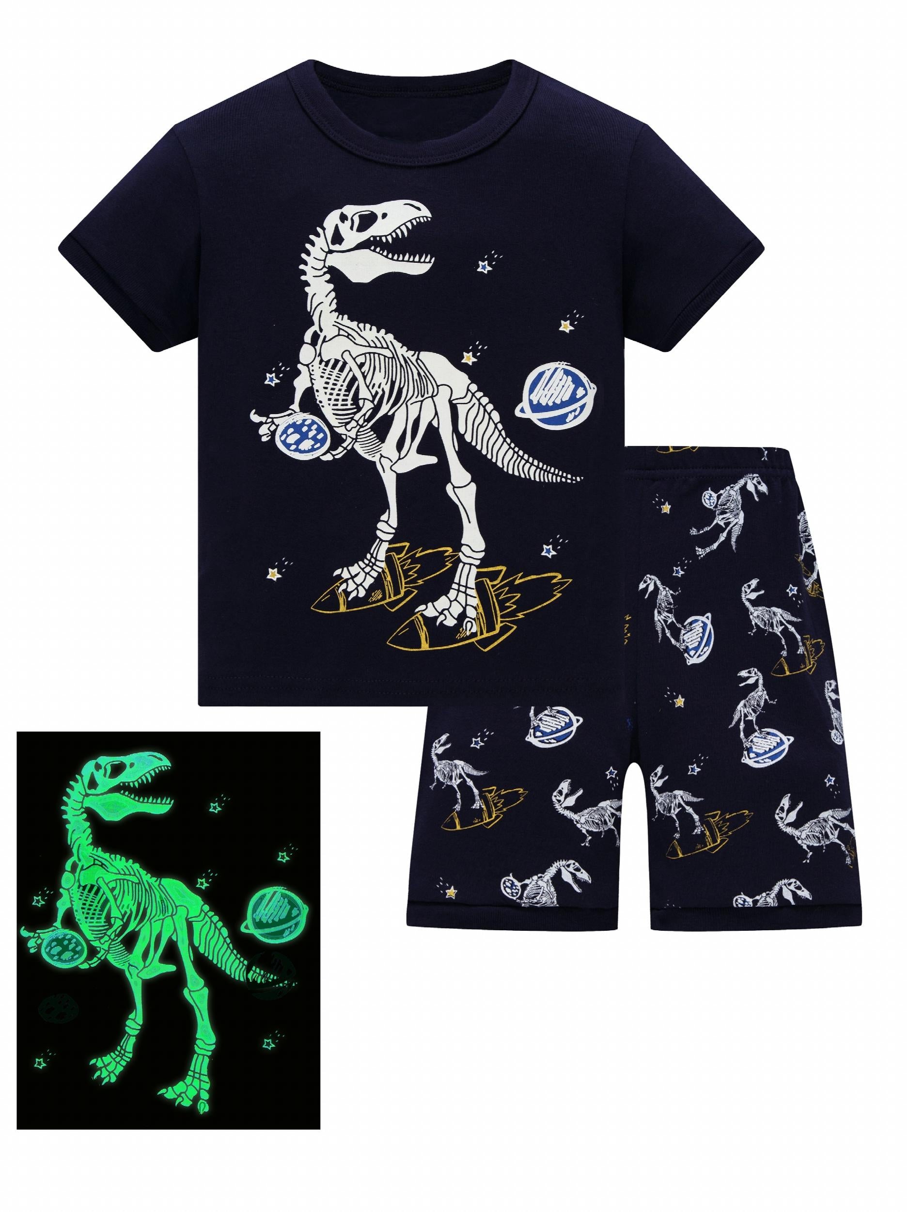 Boys Dino Skeleton Print Top & Shorts Lounge Wear Set