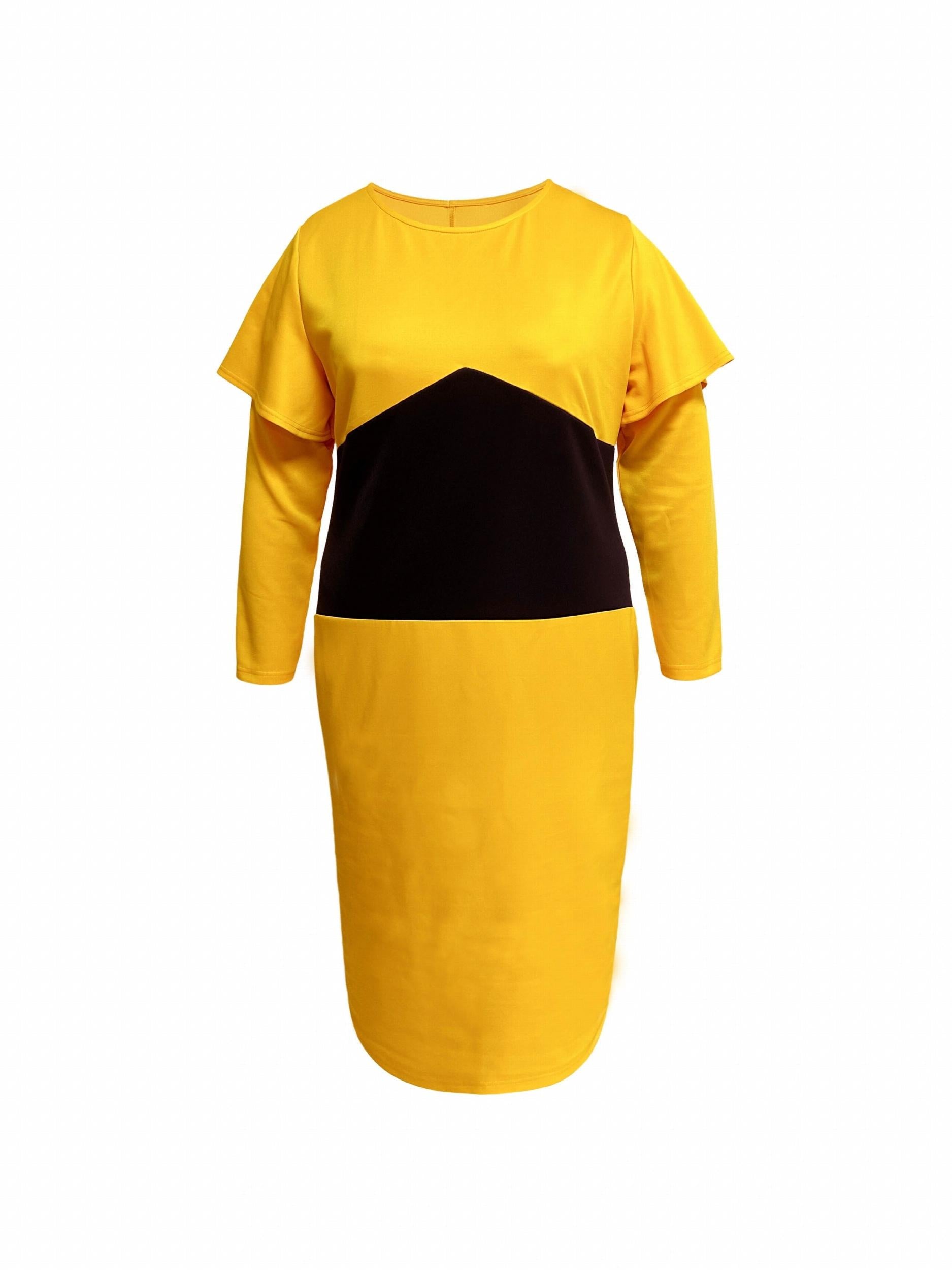  Colorblock Layered Long Sleeve Slim Fit Dress