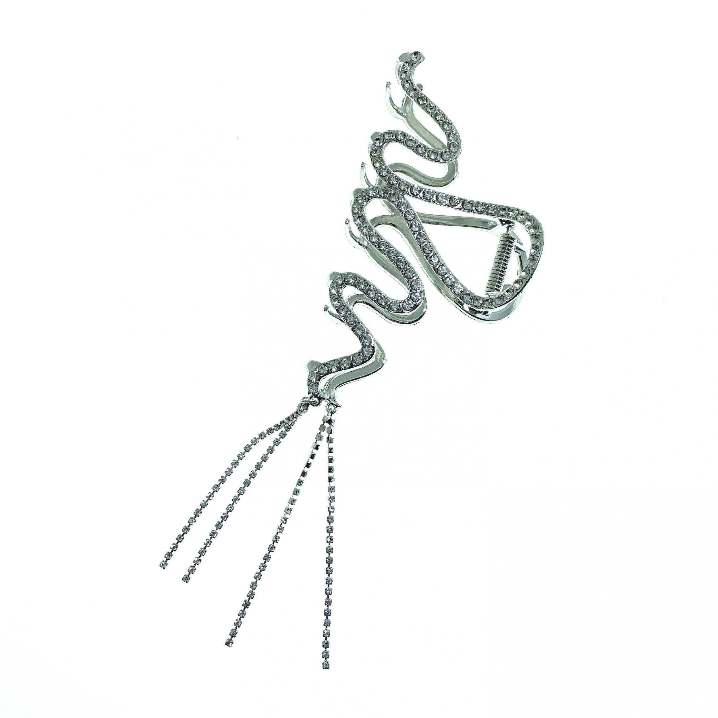Large Rhinestone Hair Claw Big Wave Hair Clip Strong Hold Tassel Chain Hair Claw