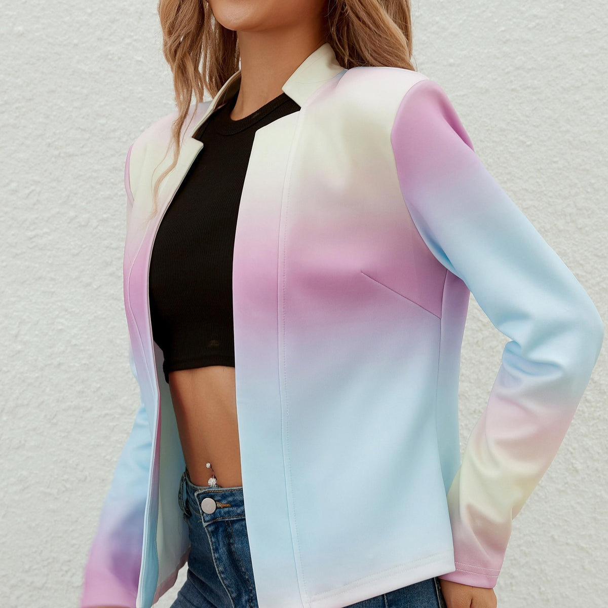  Ombre Split Lapel Open Front Stretch Blazer